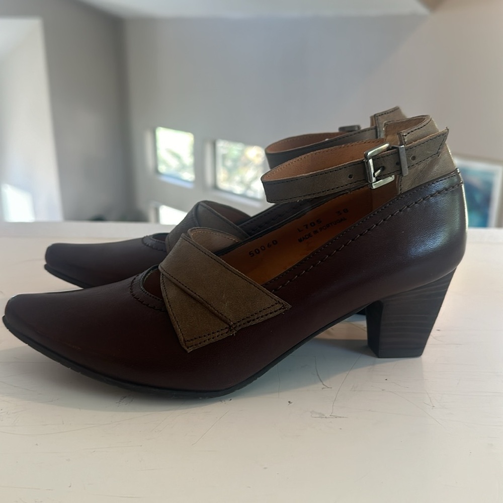 FIDJI two tone leather ankle strap heels 38 7 - Picture 9 of 9